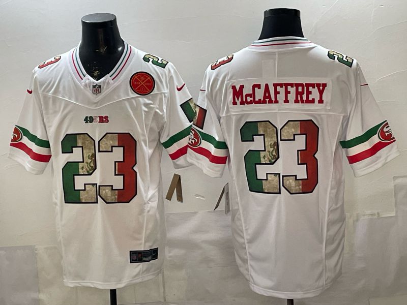Men 2026 San Francisco 49ers #23 Mccaffrey White three generations Nike Limited NFL Jersey style 006